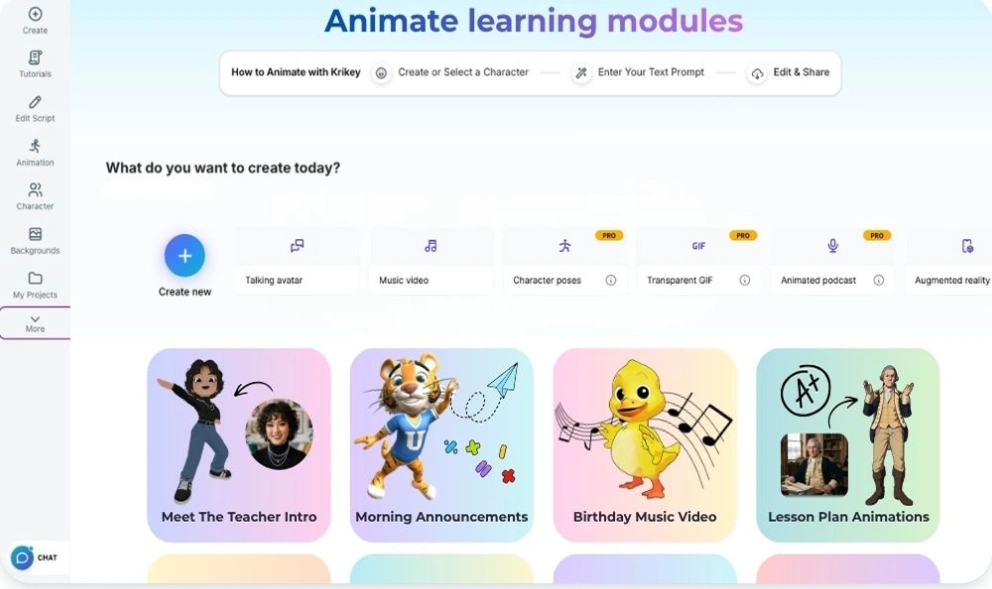 Animate learning modules with Krikey AI